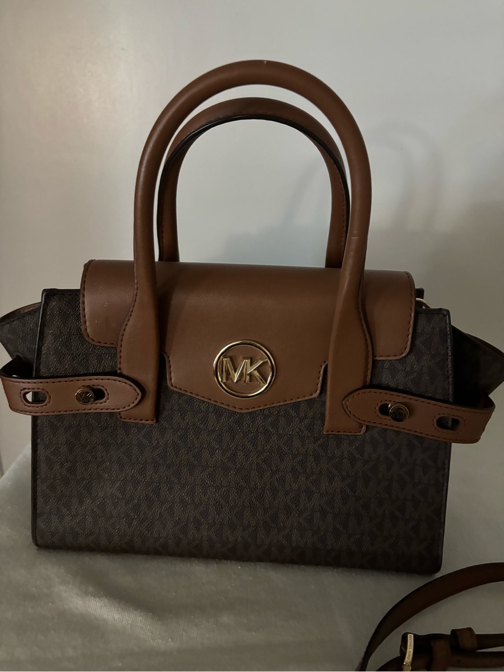 Michael Kors Carmen medium logo Brown and Dark Brown Signature crossbody Satchel